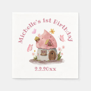 Serviette En Papier Fairytale house 1er anniversaire rose mignon simpl