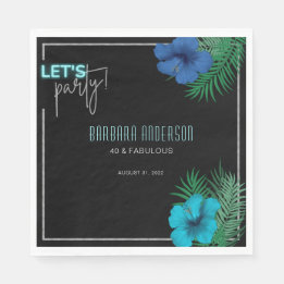 Serviette En Papier Faisons la fête Black Blue Neon Tropical 40e anniv