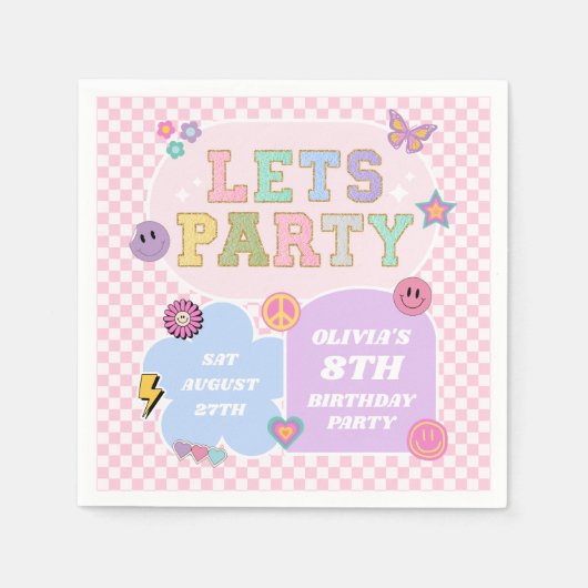 Serviette En Papier Faisons la fête Preppy Varsity Patch Anniversaire (Devant)