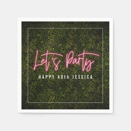 Serviette En Papier Faisons la fête rose Neon Boxwood Anniversaire (Devant)