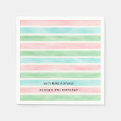 Serviette En Papier "Faisons un splash | Aquarelle rose bleu vert (Devant)