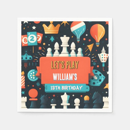 Serviette En Papier Faites des échecs King et Queen Game Night 13e ann (Devant)