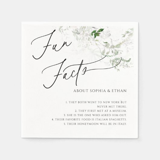 Serviette En Papier Faits amusants Calligraphie Mariage Vert (Devant)