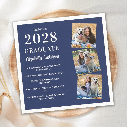 Serviette En Papier Faits amusants personnalisés Marine Blue Photo Gra