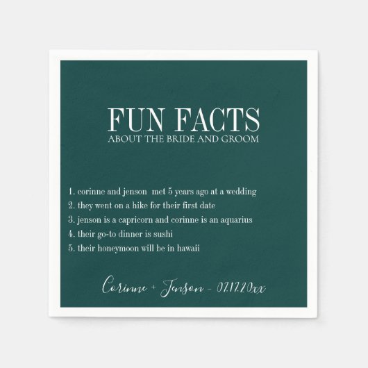 Serviette En Papier Faits amusants Profondément Turquoise Personnalisé (Devant)