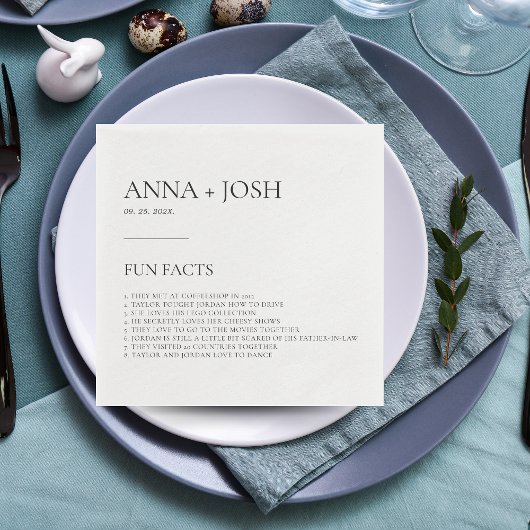Serviette En Papier Faits amusants Typographie moderne Mariage Party N