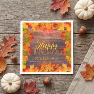 Serviette En Papier Fall Autumn Leaves On Barn Wood Happy Thanksgiving