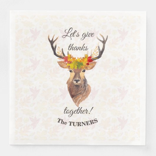Serviette En Papier Fall Deer Remercions ensemble Thanksgiving (Devant)