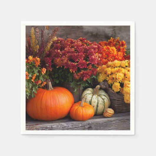 Serviette En Papier Fall Harvest Tablescape - Autumn Pumpkins Flowers (Devant)