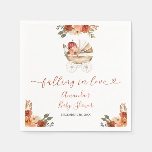 Serviette En Papier Fall In Love Pumpkin Stroller Floral Baby Shower (Devant)