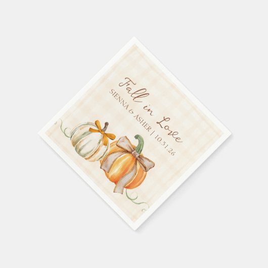 Serviette En Papier "Fall in Love" Rustique Automne Fiançailles & Mari (Coin)