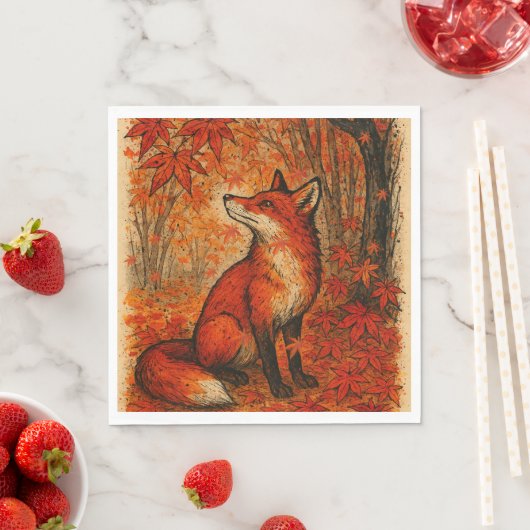 Serviette En Papier Fall Lovers Fox Forest Leaves Trees (En situation)