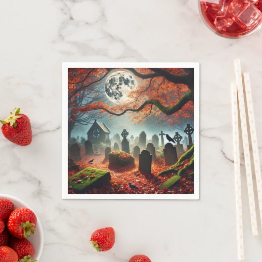Serviette En Papier Fall Whimsigoth Misty Moonlight Cemetery Découpage (En situation)