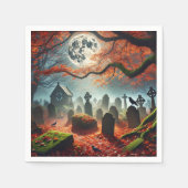 Serviette En Papier Fall Whimsigoth Misty Moonlight Cemetery Découpage (Devant)