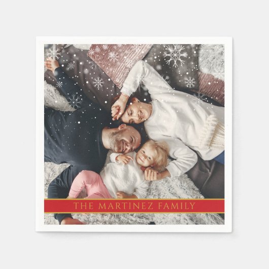 Serviette En Papier Falling Snowflakes Nom photo personnalisé (Devant)