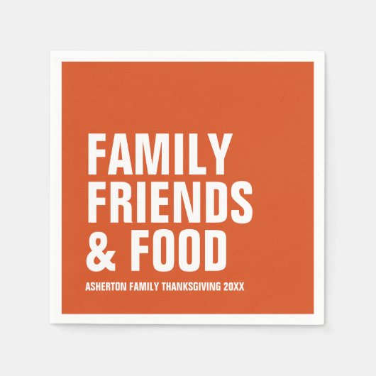 Serviette En Papier Famille amis et nourriture orange Thanksgiving (Devant)