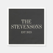 Serviette En Papier Famille Classique Design Nom Est Date Noir (Devant)
