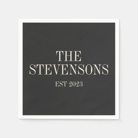 Serviette En Papier Famille Classique Design Nom Est Date Noir (Devant)