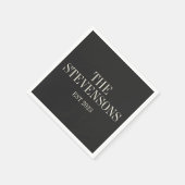 Serviette En Papier Famille Classique Design Nom Est Date Noir (Coin)