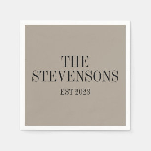 Serviette En Papier Famille Classique élégant Nom Est Date Taupe