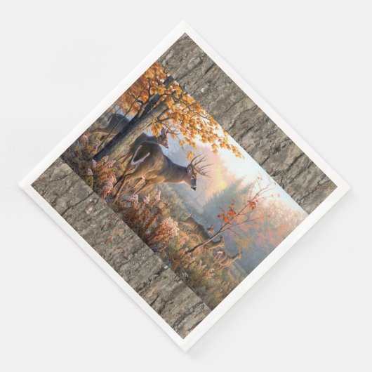 Serviette En Papier Famille De Cerfs Jouant Sur Le Terrain (Coin)