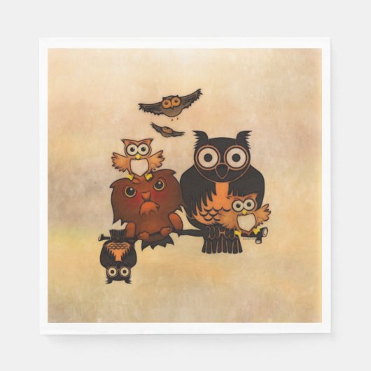 Serviette En Papier Famille de Chouettes en papier (Devant)