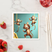 Serviette En Papier famille de singes coquins (En situation)