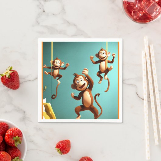 Serviette En Papier famille de singes coquins (En situation)