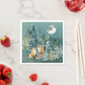 Serviette En Papier Famille Fox en forêt Pleine lune neige vacances (En situation)