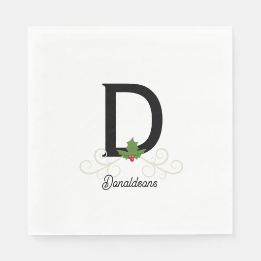 Serviette En Papier Famille Monogramme Noël Holly (Devant)