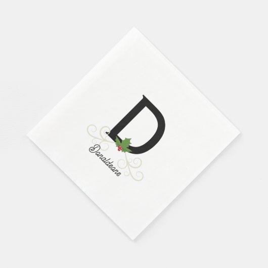 Serviette En Papier Famille Monogramme Noël Holly (Coin)