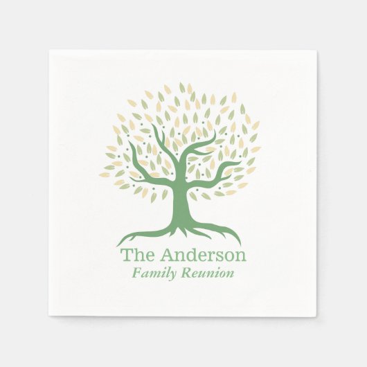 Serviette En Papier Famille Réunion Arbre Familial Vert Élégant (Devant)
