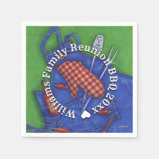 Serviette En Papier Famille Réunion barbecue Nom monogramme (Devant)