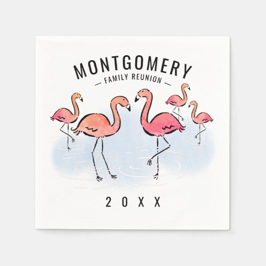 Serviette En Papier Famille Réunion Tropical Rose Flamant rose Nom per (Devant)