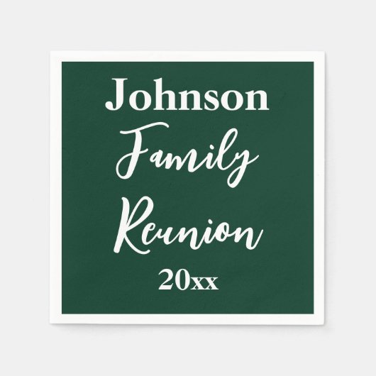 Serviette En Papier Famille Réunion Vert foncé Blanc Nom Année Modèle (Devant)