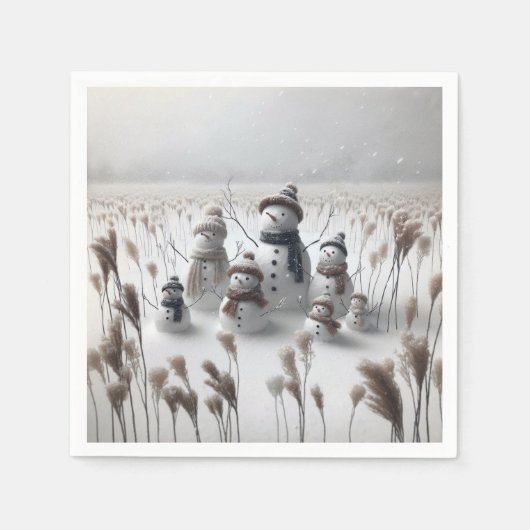 Serviette En Papier Famille Snowman En Campagne (Devant)