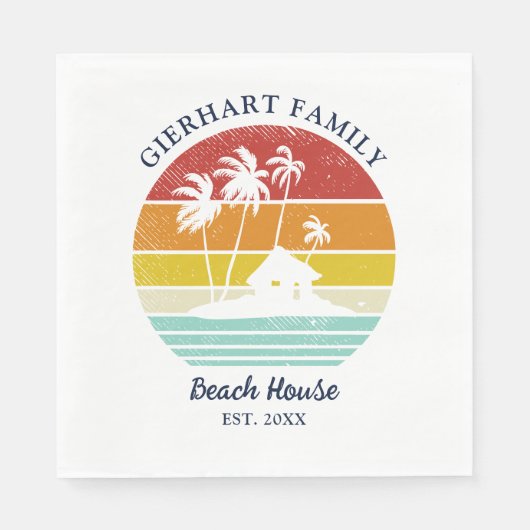 Serviette En Papier Family Beach House Palm Trees Papier Rétro (Devant)