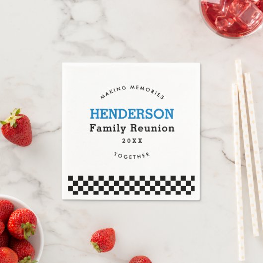 Serviette En Papier Family Reunion Checkered Black And White Retro (En situation)
