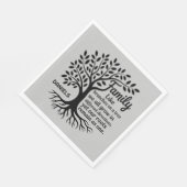 Serviette En Papier Family Tree Black & Gray Personalized Family Name (Coin)