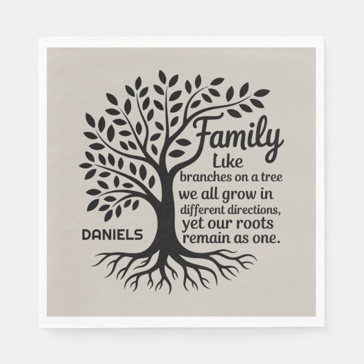 Serviette En Papier Family Tree Black & Tan Personalized Family Name (Devant)