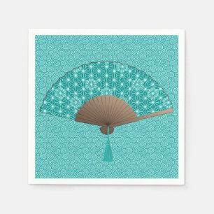 Serviette En Papier Fan japonaise dans le motif d'Asanoha, turquoise