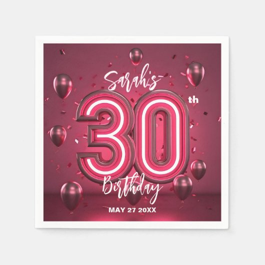 Serviette En Papier Fancy Chic Glam Metallic Neon rose 30e anniversair (Devant)