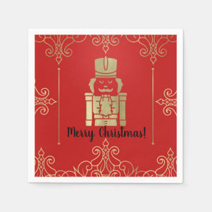 Serviette En Papier Fancy Elegant Gold & Red Nutcracker Holiday Party