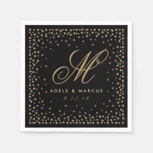 Serviette En Papier Fancy Gold Stars Monogramme Mariage noir serviette