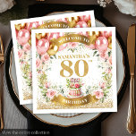 Serviette En Papier Fancy Pink Gold 80th Birthday Celebration Napkins<br><div class="desc">Célébrez un jalon dans le style avec nos serviettes en papier Boho Blush Floral & Gold Parties scintillant 80th Birthday. Fleurs douces d'aquarelle, ballons roses et or festifs, touches de parties scintillant dorée pétillantes, ces serviettes apportent une touche charmant et élégante à toute célébration d'anniversaire. Idéal pour les apéritifs, les...</div>