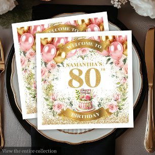 Serviette En Papier Fancy Pink Gold 80th Birthday Celebration Napkins