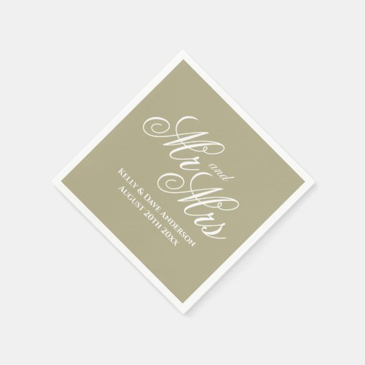 Serviette En Papier Fancy sauge vert M & Mme serviettes de mariage (Coin)