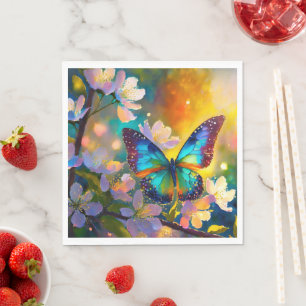 Serviette En Papier Fantaisie de Cerisier en Fleur Papillon au Lever d