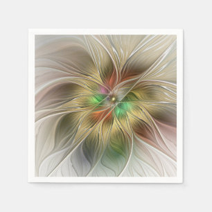 Serviette En Papier Fantaisie florale avec abstrait fractal moderne or