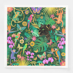 Serviette En Papier Fantasie surréaliste exotique de la jungle dorée